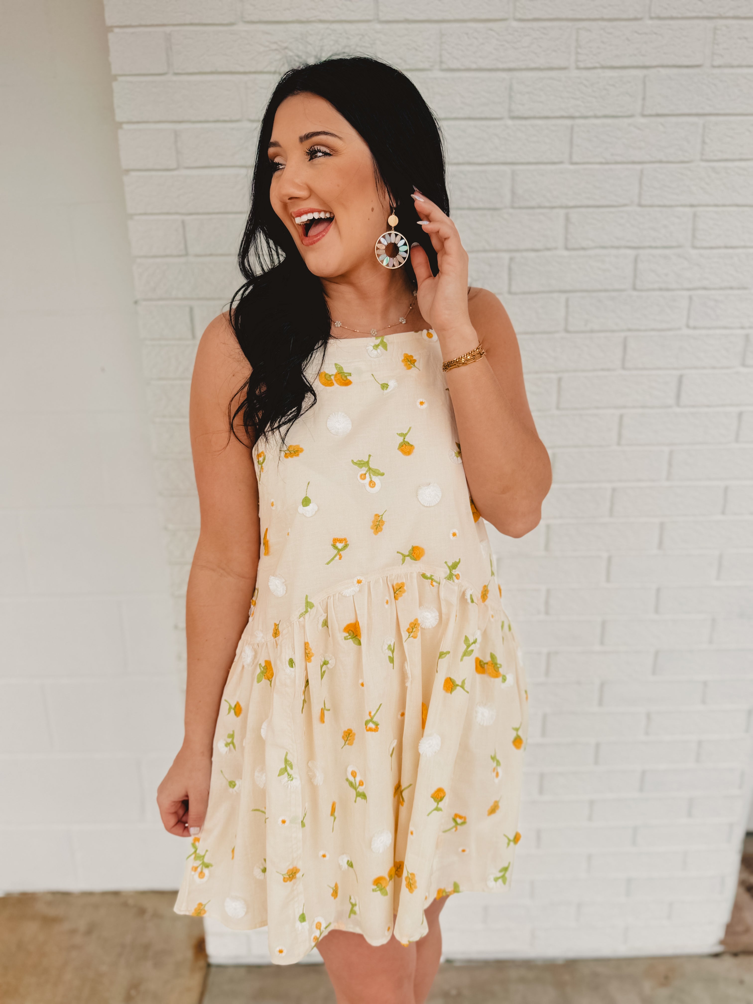 Floral Mini Flare Dress- Cream Multi - Lace and Grace Boutique