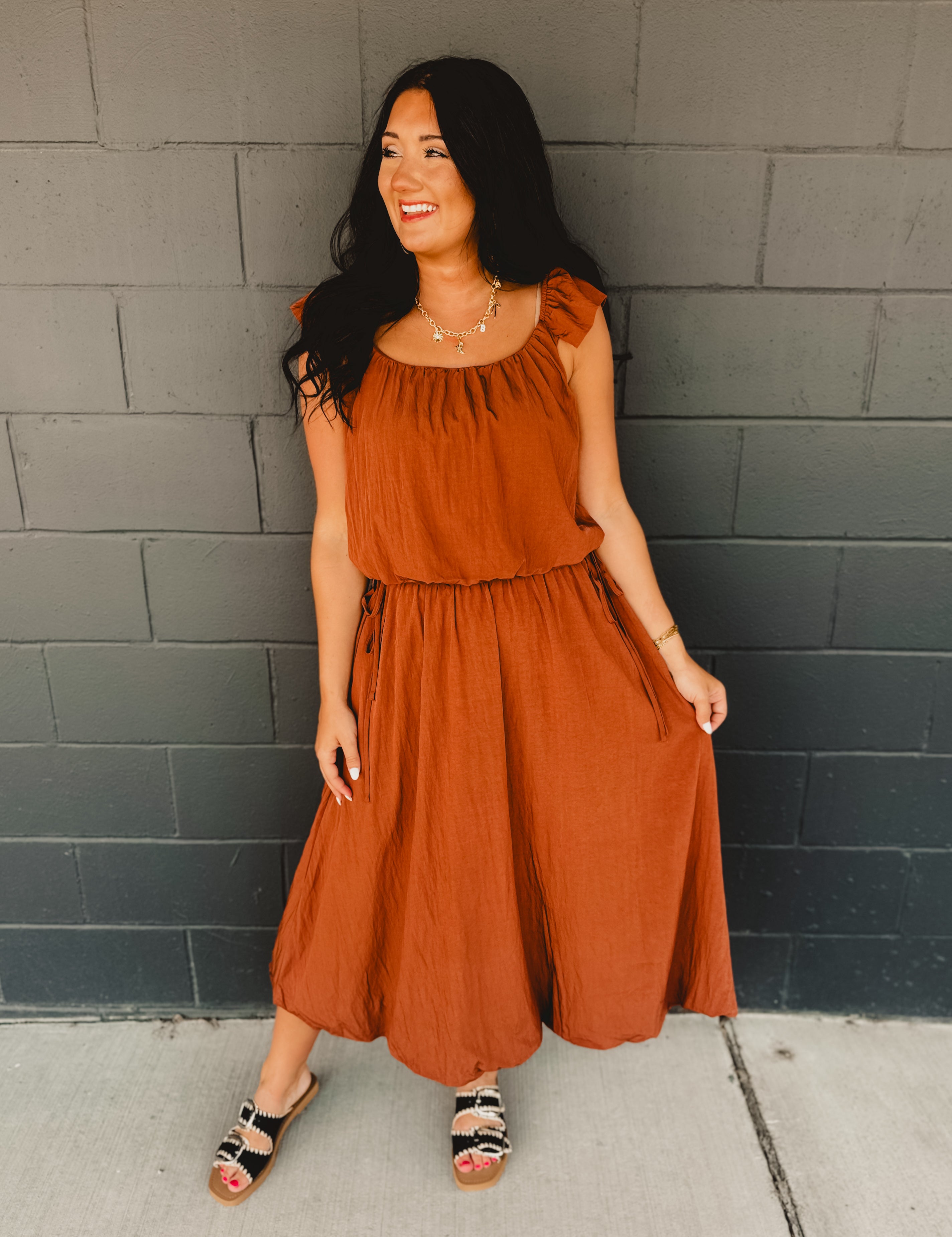 Two Piece Bubble Top & Skirt Set - Rust - Lace and Grace Boutique