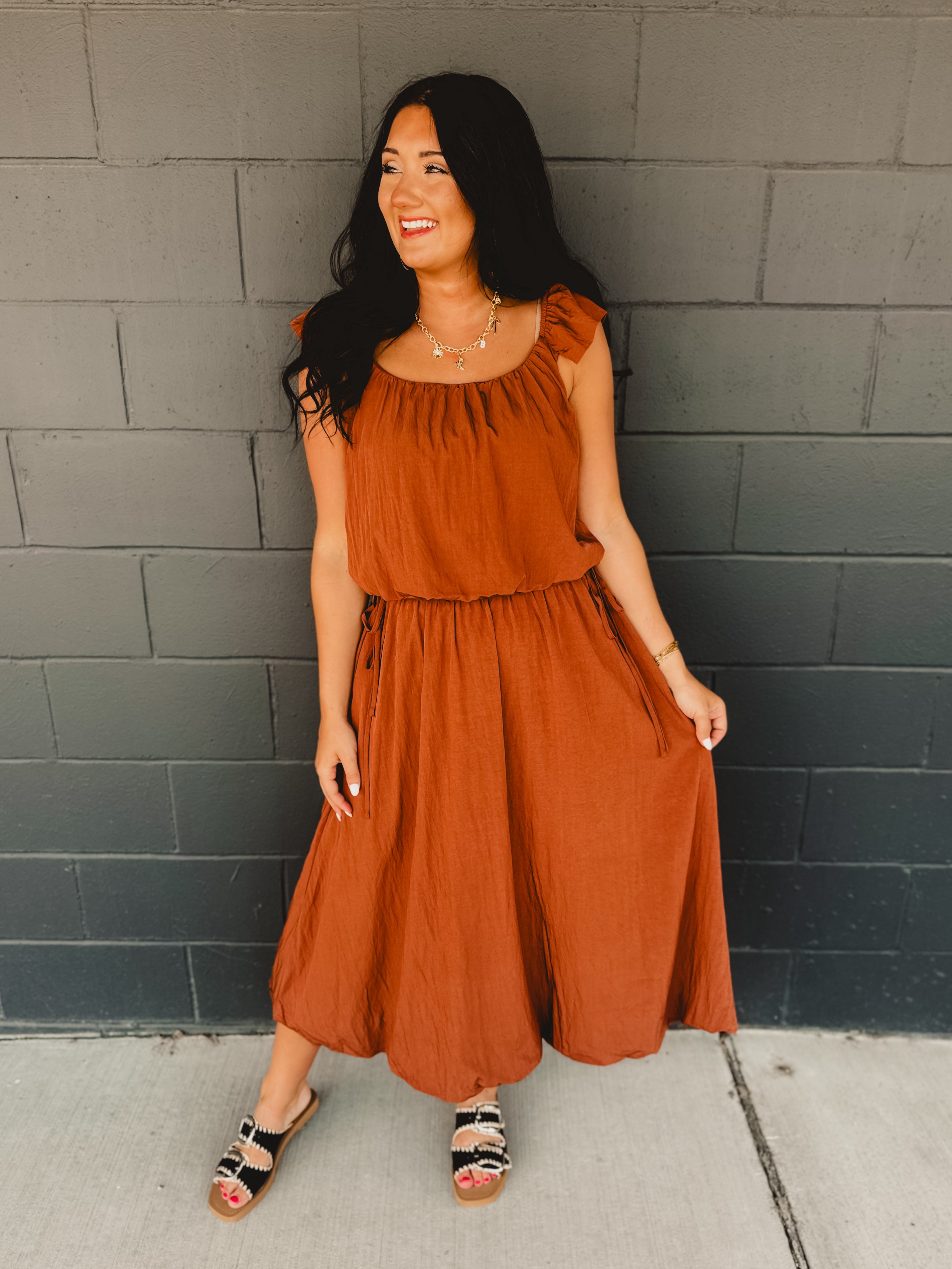 Two Piece Bubble Top & Skirt Set - Rust - Lace and Grace Boutique