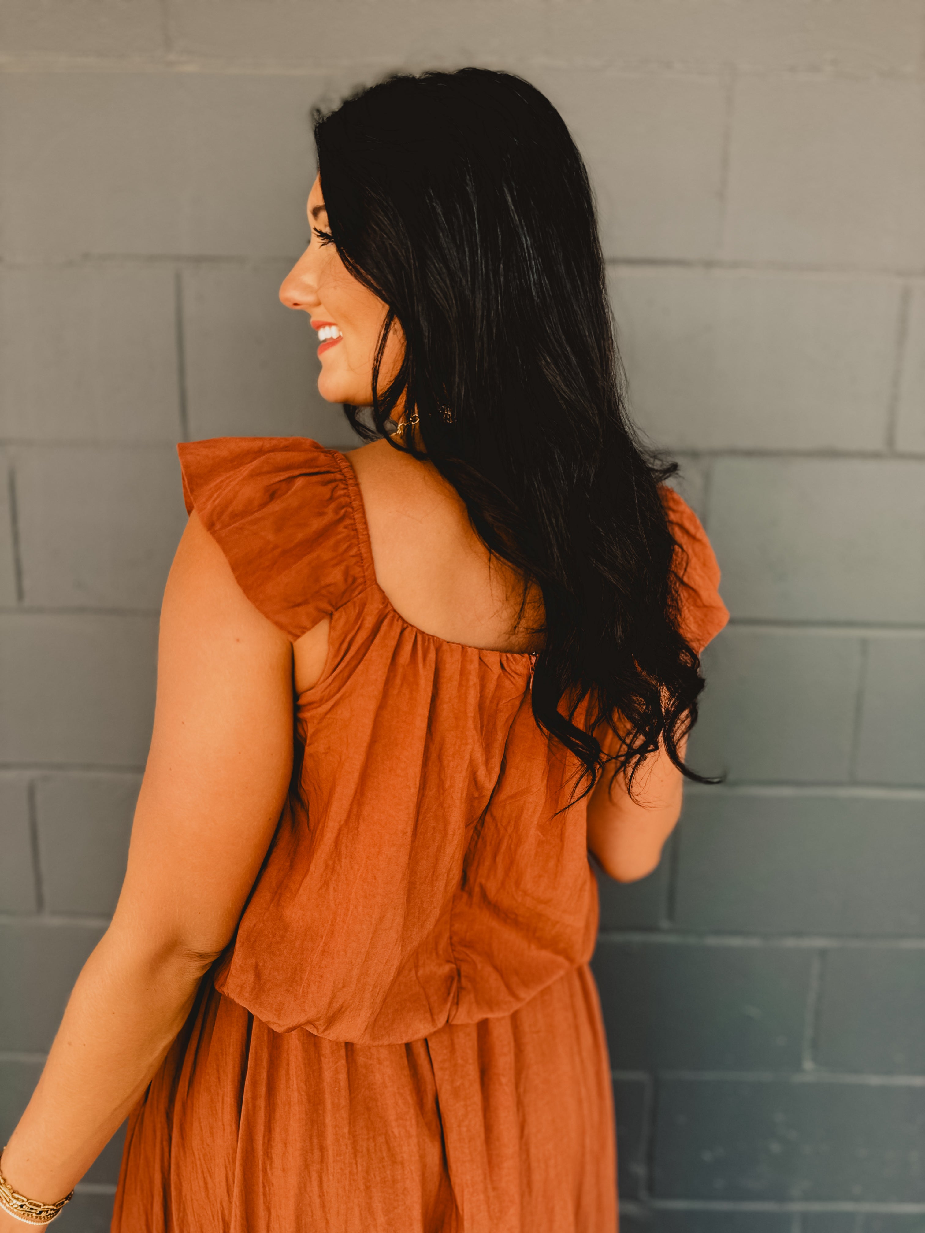 Two Piece Bubble Top & Skirt Set - Rust - Lace and Grace Boutique