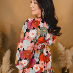 Floral Front Tie Detail Long Sleeve Dress - Black - Lace and Grace Boutique