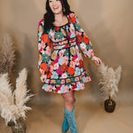 Floral Front Tie Detail Long Sleeve Dress - Black - Lace and Grace Boutique