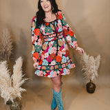 Floral Front Tie Detail Long Sleeve Dress - Black - Lace and Grace Boutique