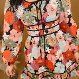 Floral Front Tie Detail Long Sleeve Dress - Black - Lace and Grace Boutique