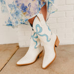 Ribbon Cut Out Coquette Boot - White/Blue - Lace and Grace Boutique