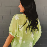 Embroidered Dolman Sleeve Top - Eucalyptus - Lace and Grace Boutique