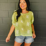 Embroidered Dolman Sleeve Top - Eucalyptus - Lace and Grace Boutique
