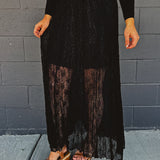 Knitted Lace Godet Maxi Skirt - Black