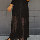 Knitted Lace Godet Maxi Skirt - Black