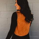 Front Tie Crochet Detail Suede Vest - Mocha
