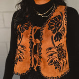 Front Tie Crochet Detail Suede Vest - Mocha