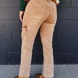High Rise Stretch Cargo Denim Jeans - Toffee