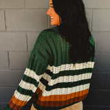 Striped Knit Crew Neck Sweater - Hunter Green
