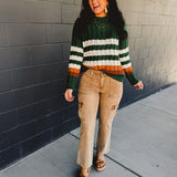 High Rise Stretch Cargo Denim Jeans - Toffee
