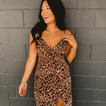 Leopard Ruffle Asymmetrical Midi Dress - Lace and Grace Boutique