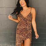Leopard Ruffle Asymmetrical Midi Dress - Lace and Grace Boutique