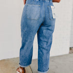 Risen High Rise Cropped Barrel Cargo Pant - Lt. Denim - Lace and Grace Boutique