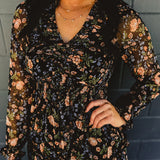 Smocked Long Sleeve Floral Maxi Dress - Black Multi