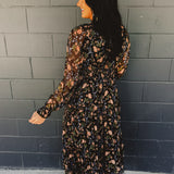 Smocked Long Sleeve Floral Maxi Dress - Black Multi