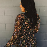 Smocked Long Sleeve Floral Maxi Dress - Black Multi