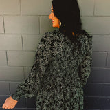 Smocked Long Sleeve Floral Maxi Dress - Forest Green