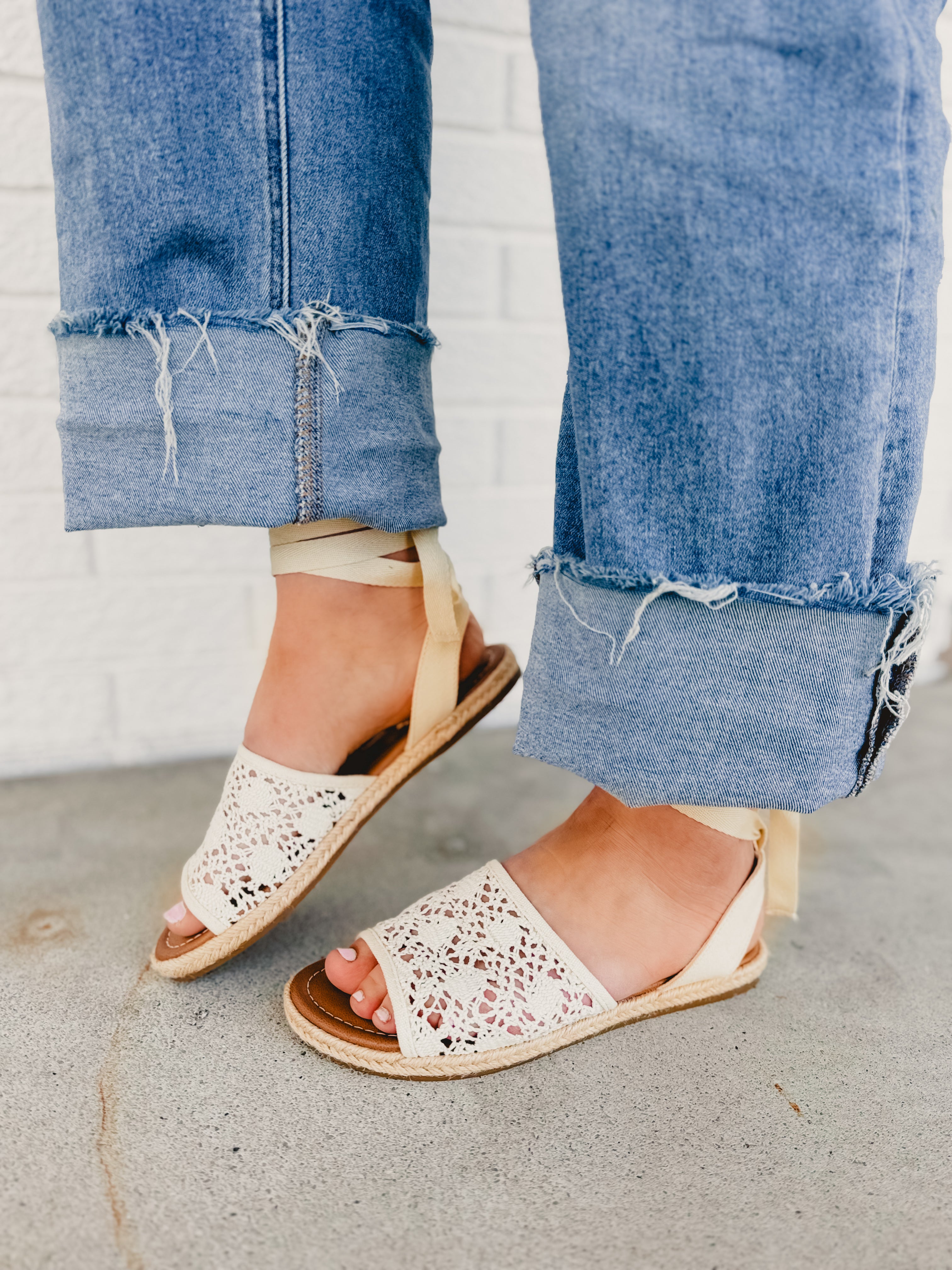 Macrame Lace Up Sandal - Beige - Lace and Grace Boutique