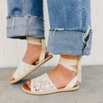 Macrame Lace Up Sandal - Beige - Lace and Grace Boutique