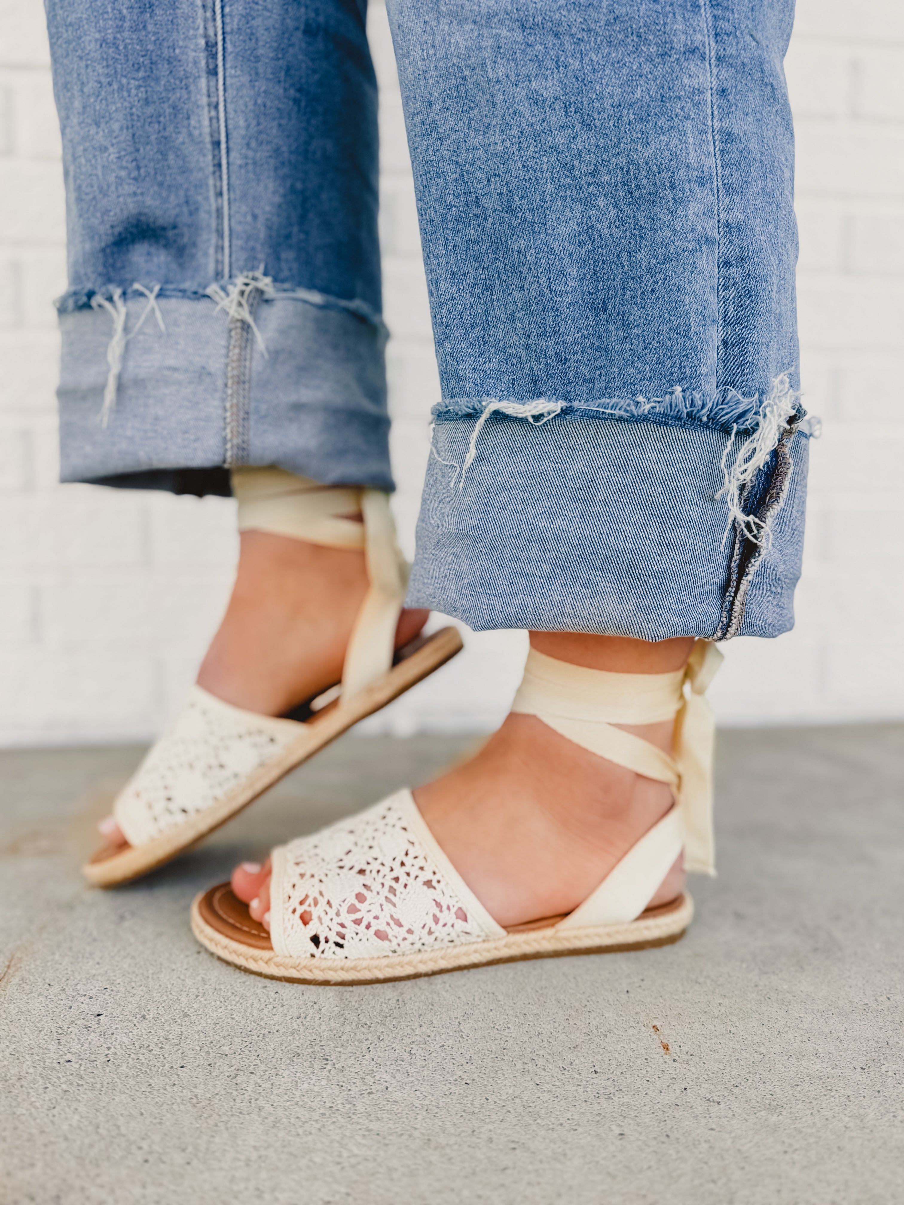 Macrame Lace Up Sandal - Beige - Lace and Grace Boutique