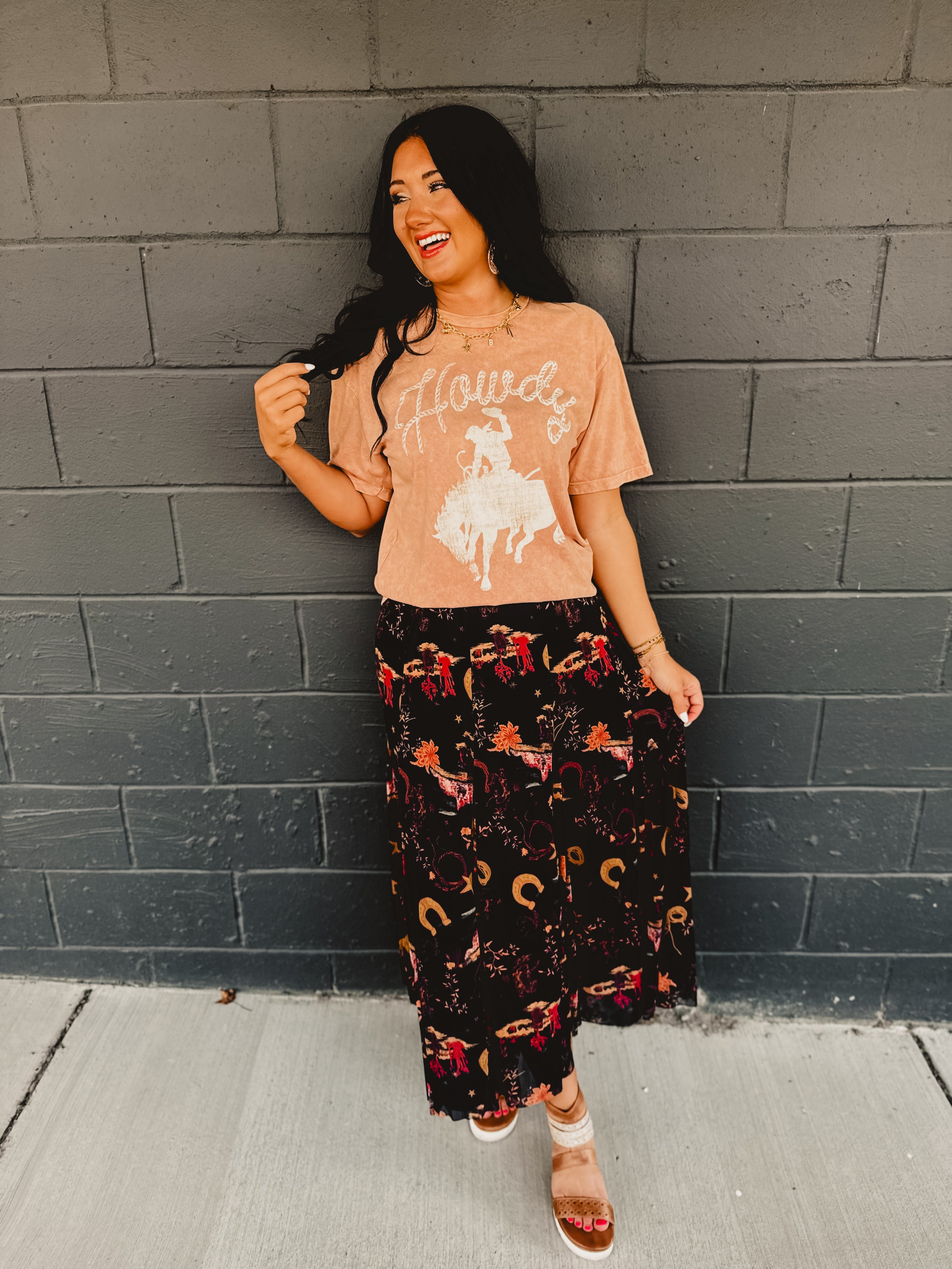 Western Printed Maxi Skirt - Black - Lace and Grace Boutique