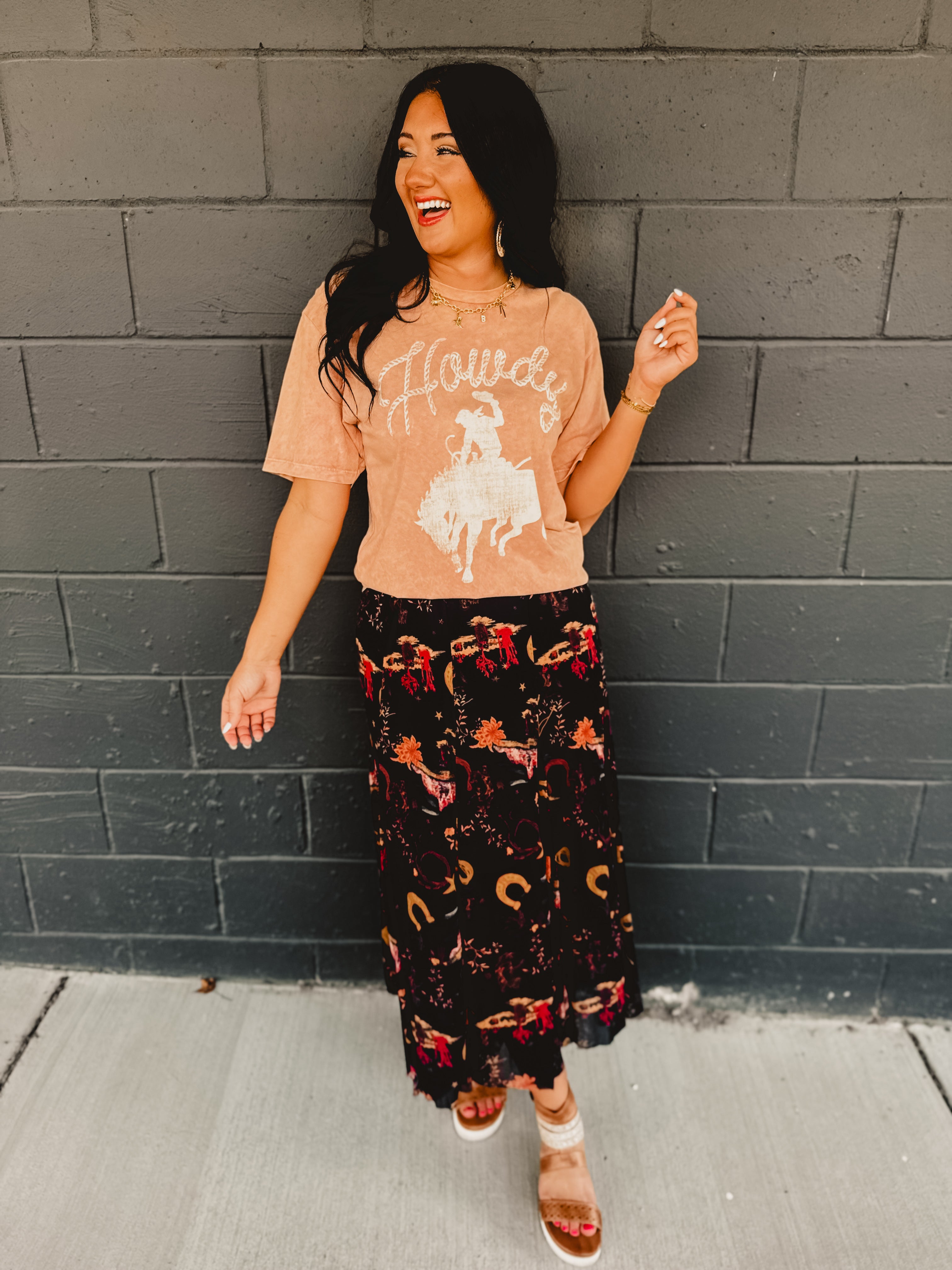 Western Printed Maxi Skirt - Black - Lace and Grace Boutique