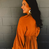 Gathered Long Sleeve Maxi Dress - Camel
