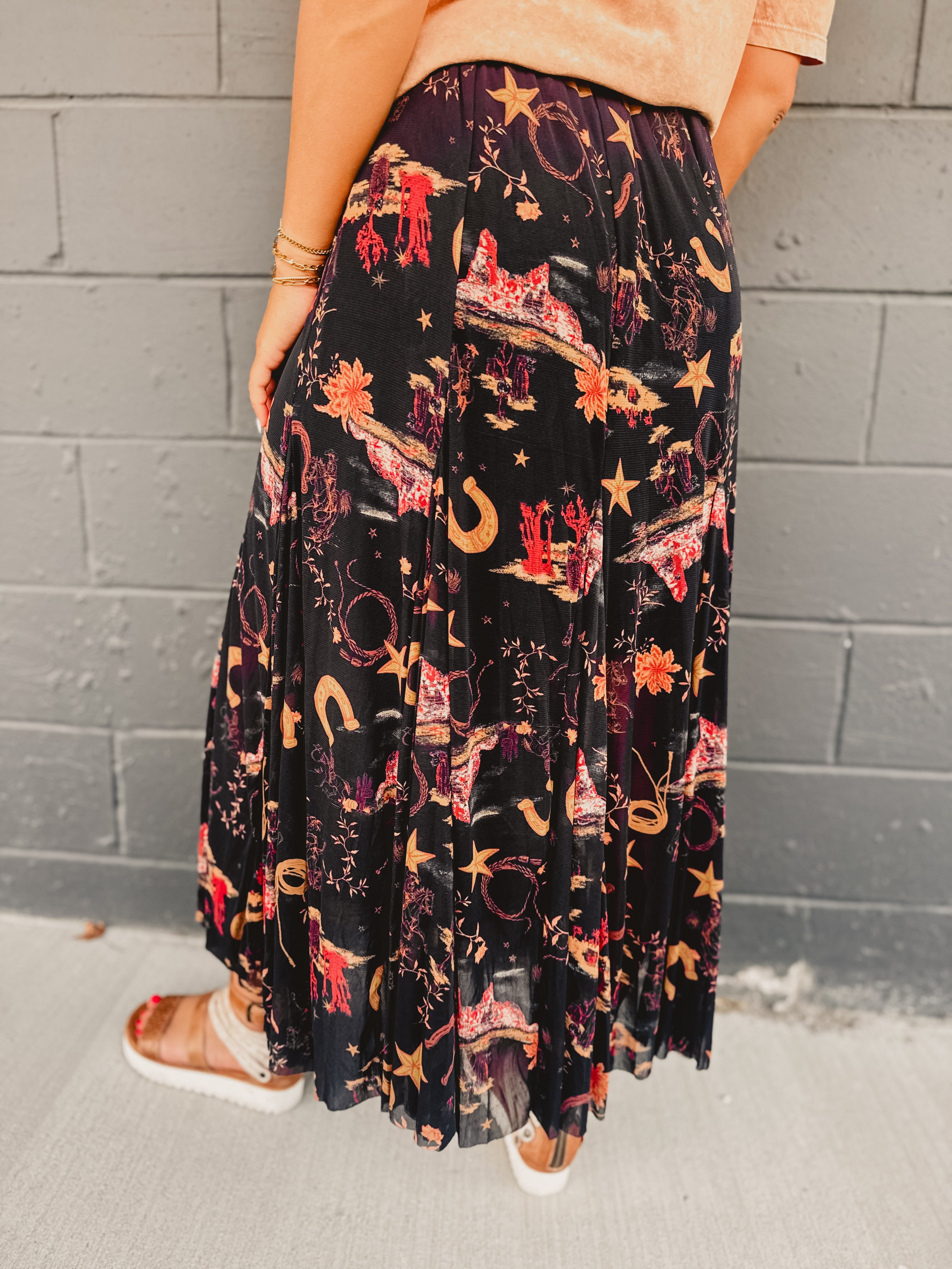 Western Printed Maxi Skirt - Black - Lace and Grace Boutique