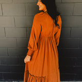 Gathered Long Sleeve Maxi Dress - Camel