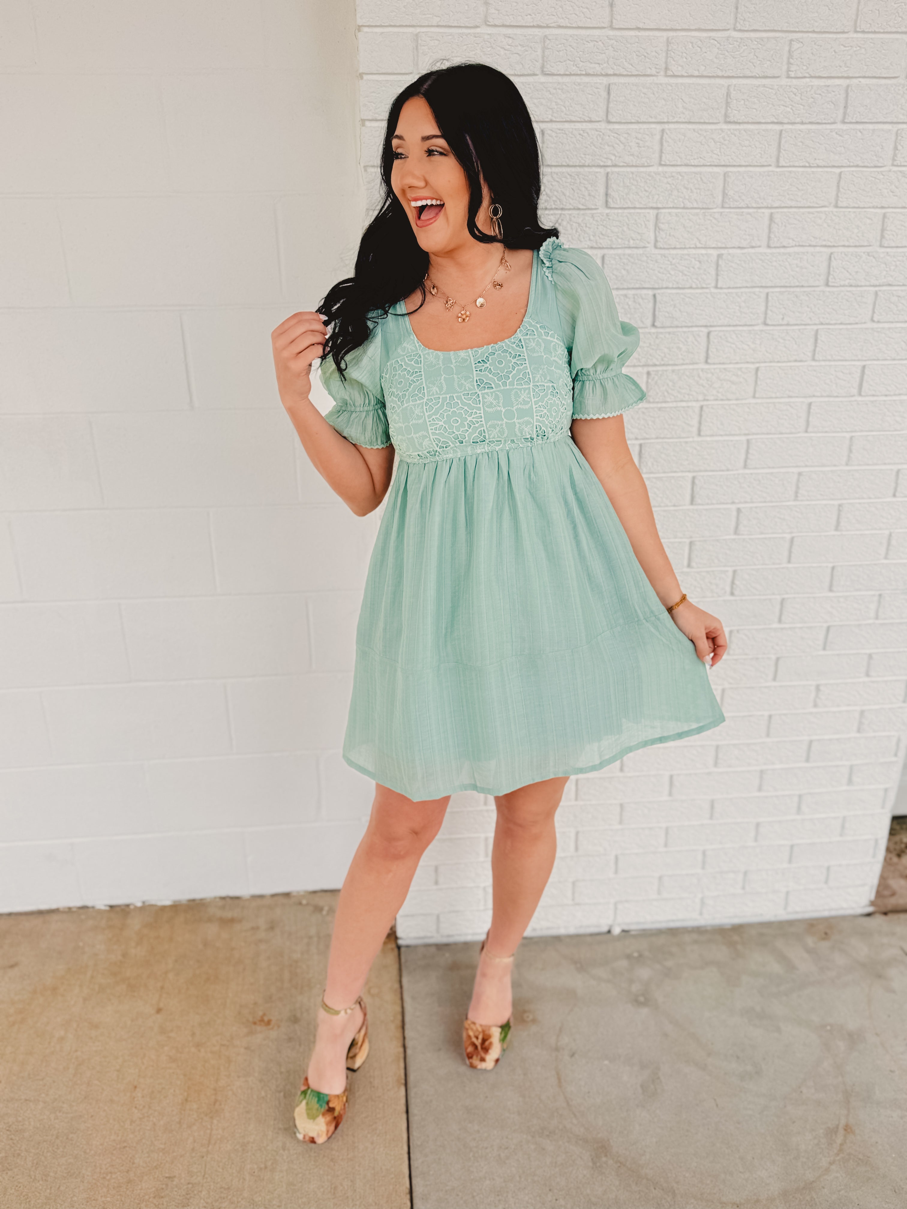 Romantic Lace Babydoll Dress - Aqua Mint - Lace and Grace Boutique