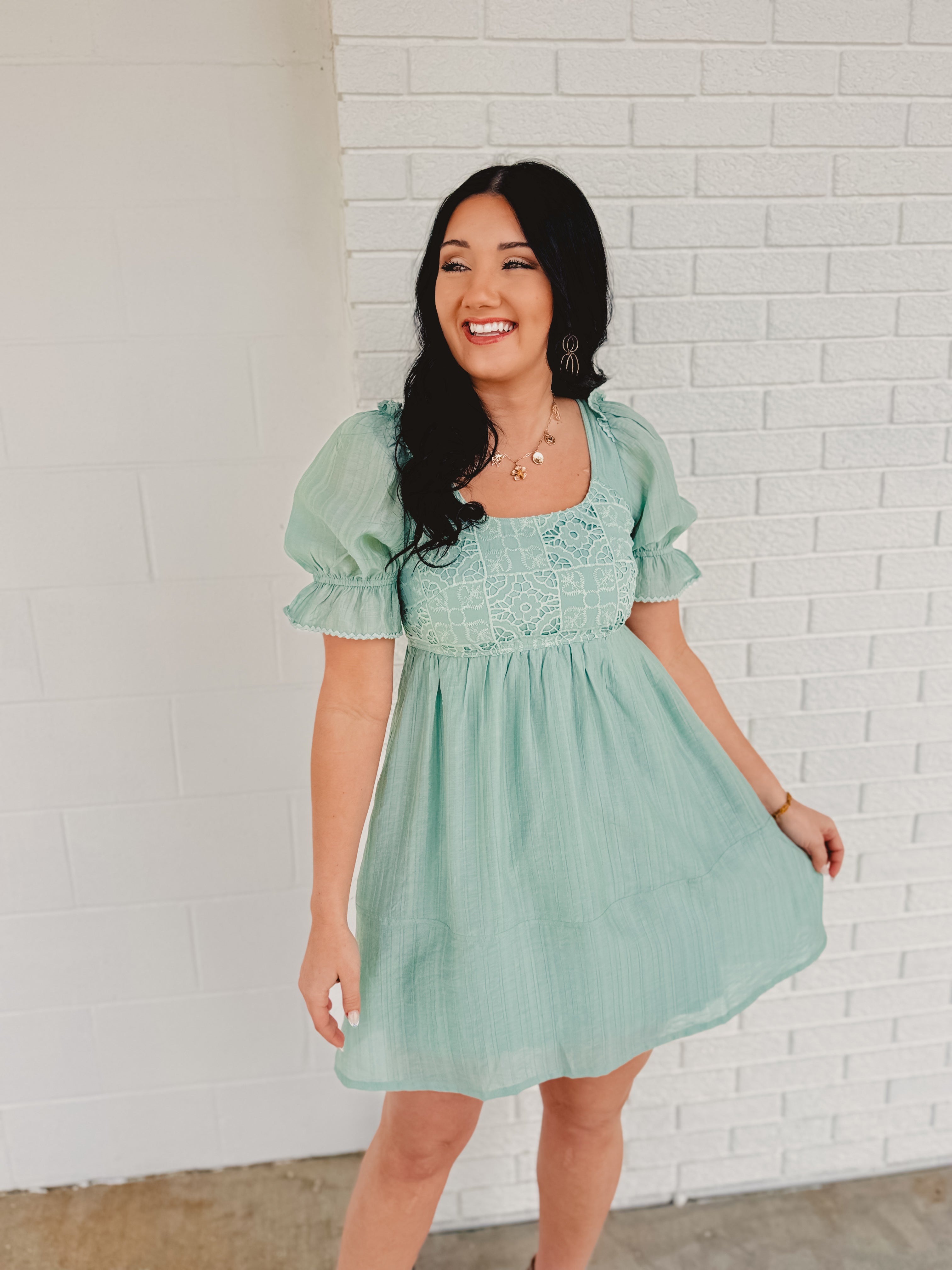 Romantic Lace Babydoll Dress - Aqua Mint - Lace and Grace Boutique