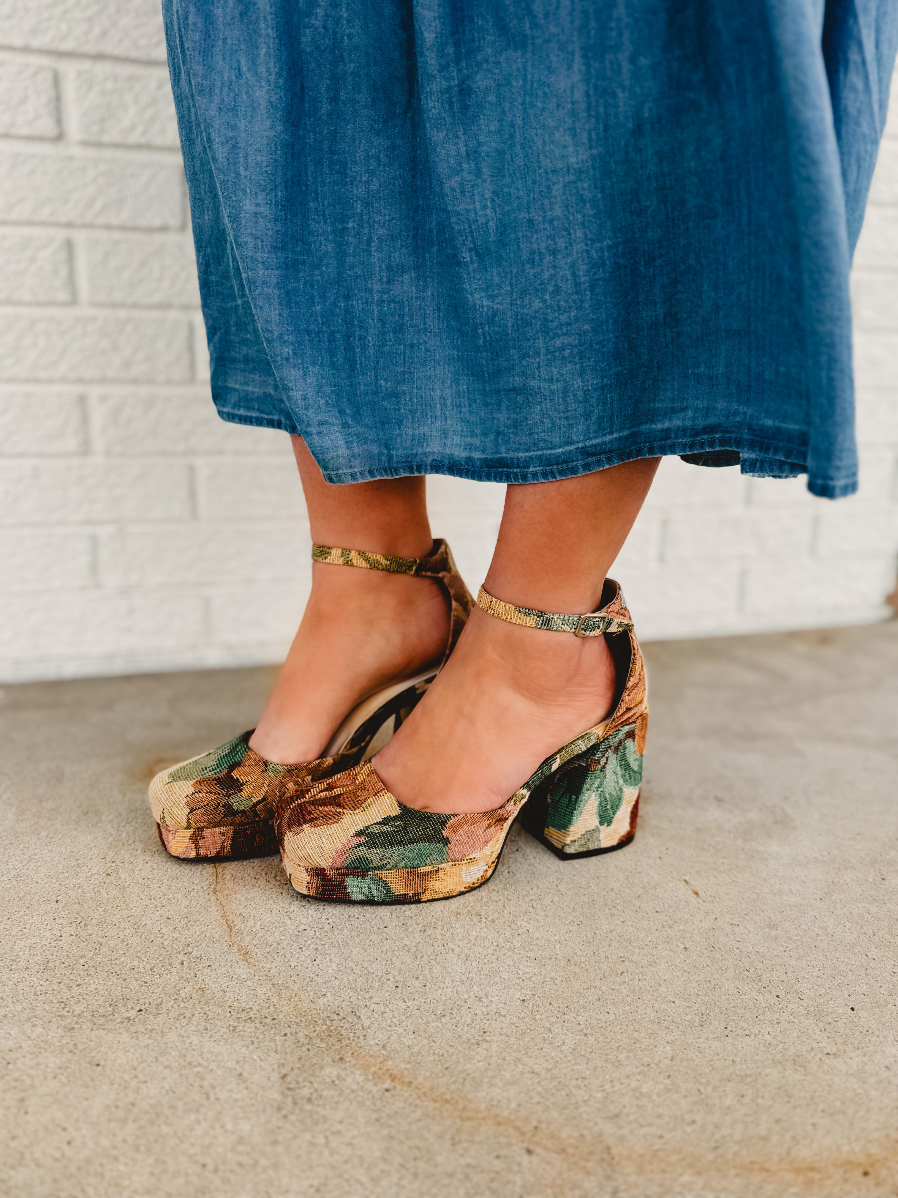 The Oslo Chunky Mary Jane Platforms - Floral - Lace and Grace Boutique
