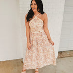 Paisley Halter Neck Embroidered Midi Dress - Cream Multi - Lace and Grace Boutique