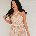 Paisley Halter Neck Embroidered Midi Dress - Cream Multi - Lace and Grace Boutique