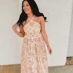 Paisley Halter Neck Embroidered Midi Dress - Cream Multi - Lace and Grace Boutique
