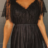 Floral Lace Overlay Maxi Dress - Black