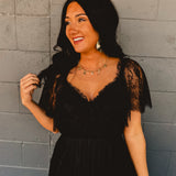 Floral Lace Overlay Maxi Dress - Black