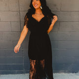 Floral Lace Overlay Maxi Dress - Black