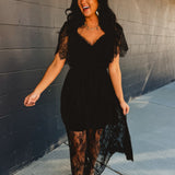 Floral Lace Overlay Maxi Dress - Black