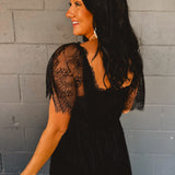 Floral Lace Overlay Maxi Dress - Black
