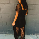 Floral Lace Overlay Maxi Dress - Black
