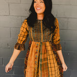 Fit & Flare Boho Patchwork Mini Dress - Camel