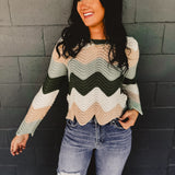 Wavy Color Block Sweater - Olive Multi