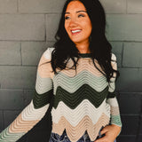 Wavy Color Block Sweater - Olive Multi