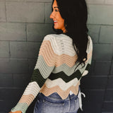 Wavy Color Block Sweater - Olive Multi