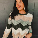 Wavy Color Block Sweater - Olive Multi